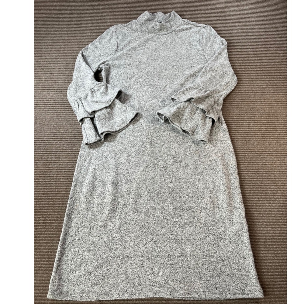 White House Black Market Grey Mock Neck Ruffle Cuff Knit Shift Dress XS Workwear